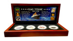 4 COIN COLLECTION DISPLAYED IN A CHERRY WOOD BOX