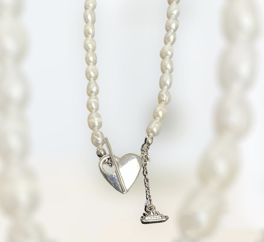 Pearl Heart Charm Necklace in Gold | Lisa Angel