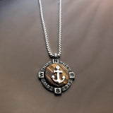 TITANIC STAINLESS STEEL TIGER'S EYE COMPASS NECKLACE