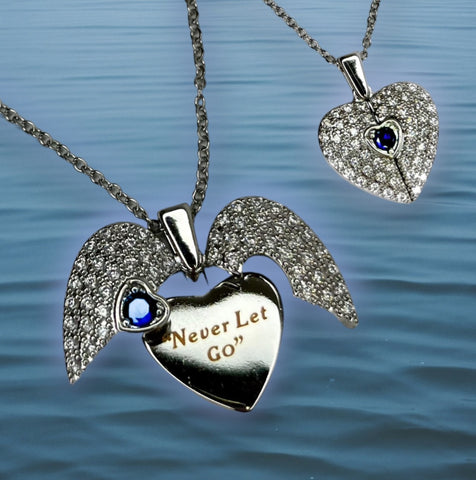 "NEVER LET GO" TITANIC PAVÉ OPENING HEART NECKLACE