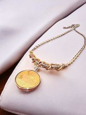 SILVER AND GOLD CHAIN WRAP COIN NECKLACE