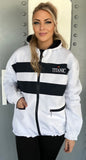 WHITE HOODED JACKET WITH NAVY STRIPE