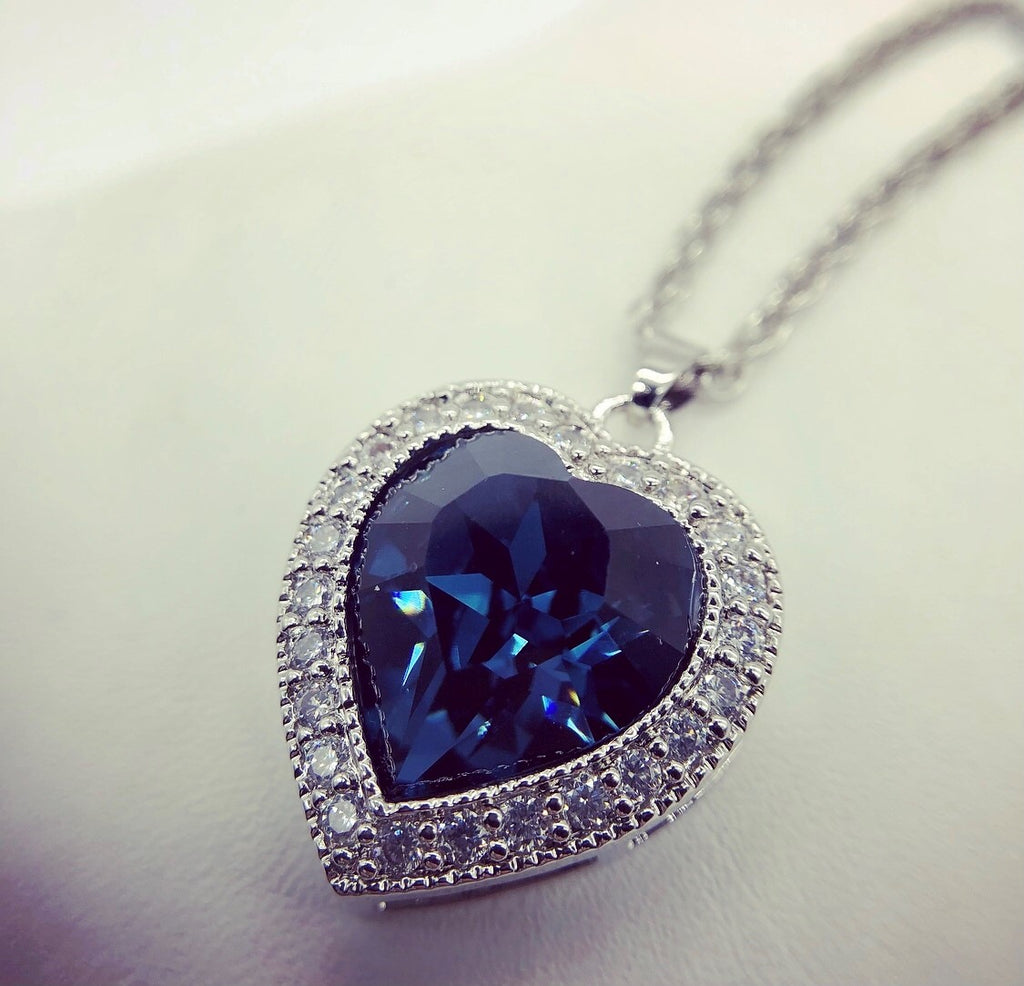 Titanic Heart of The Ocean Sapphire Blue Crystal Necklace Pendant