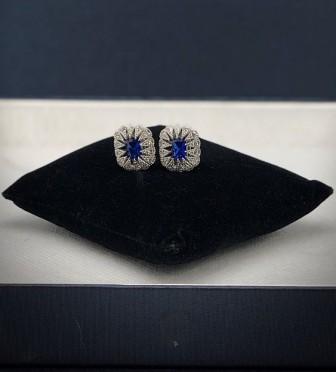 Rosie 5.0mm Blue Corundum & Diamond Post Earrings – Liven Company
