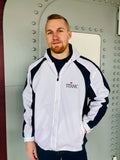 ADULT JACKET WHITE WITH NAVY SIDES  SIZE SMALL TO XLARGE