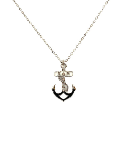 WHITE AND NAVY ANCHOR NECKLACE